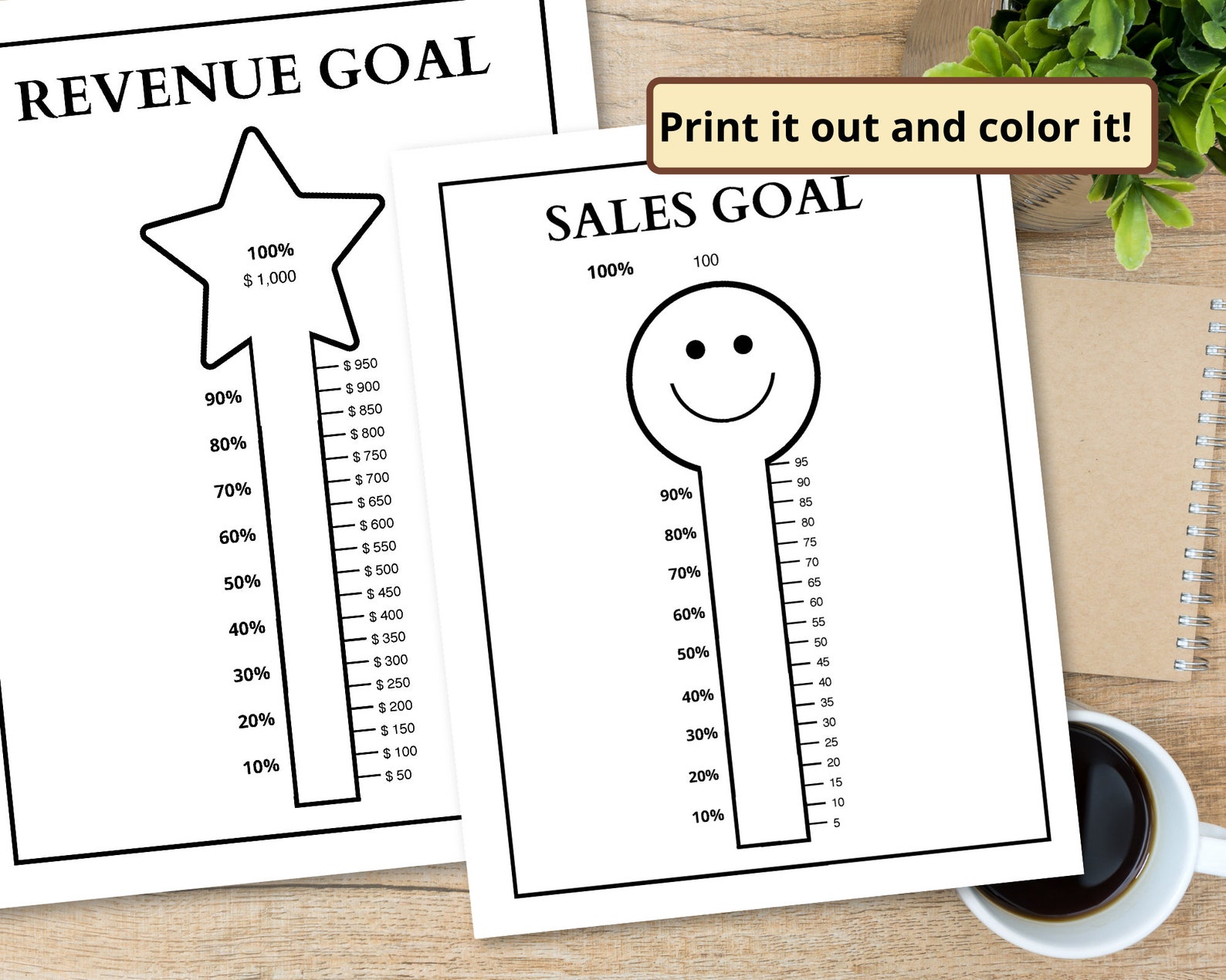 Revenue Goal Tracker Printable | Sales Goal Tracker | Fillable Thermometer Tracker | Editable ...