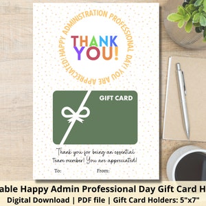 Happy Administrative Professional Day Gift Card Holder | Printable Admin Day Gift Card Holder | Employee Appreciation Gift Card Holder