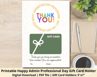 Happy Administrative Professional Day Gift Card Holder | Printable Admin Day Gift Card Holder | Employee Appreciation Gift Card Holder