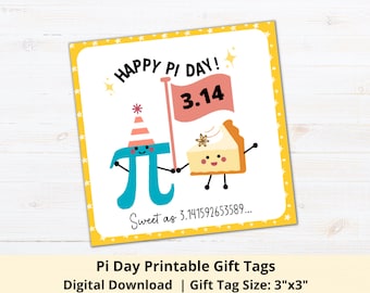 Printable Pi Day Gift Tags | Pi Day Treat Tags | Pi Day Snack Tags | Pi Day Party Favors | Pi Day Gift Ideas | For Kids | For Coworkers