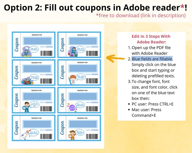 EDITATBLE Kids Coupons Printable Kids Reward Cards - Etsy