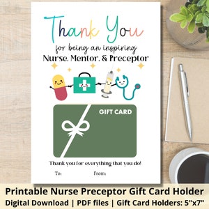 porte-cartes cadeau pour infirmière préceptrice | Porte-cartes-cadeau imprimable pour infirmière préceptrice | Porte-cartes cadeau Merci Maître | Instructeur clinique