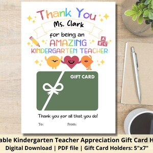 Kindergärtnerin Wertschätzung Geschenk Kartenhalter | Druckbare Lehrer Danke Geschenk | Kaffee Geschenk Kartenhalter | Lehrer-Anerkennungswoche