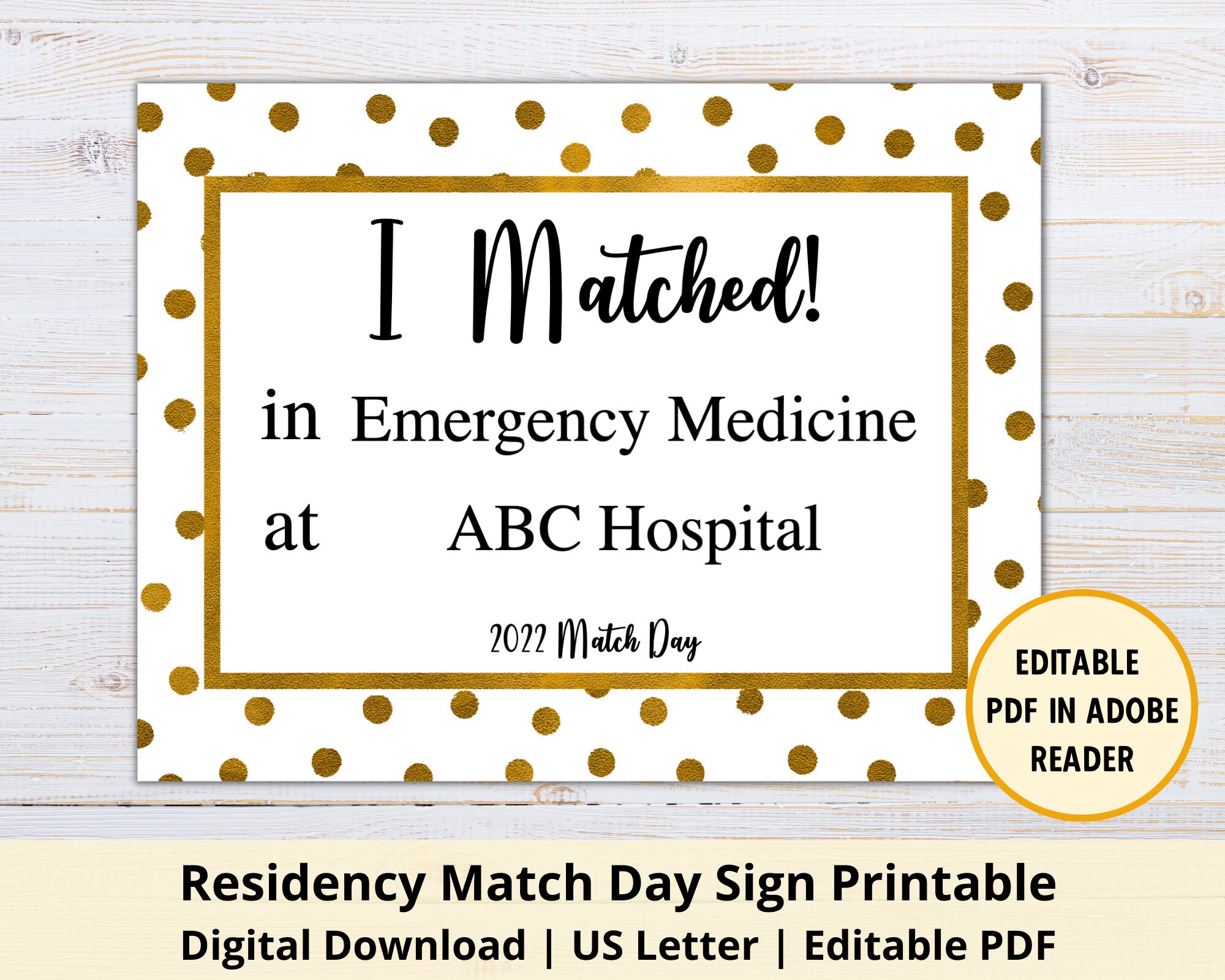 Printable I MATCHED Sign Match Day Ideas Virtual Match Day Residency