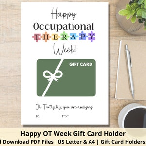 Gelukkige Ergotherapie Week Cadeaukaarthouder | Afdrukbare OT Week cadeaukaarthouder | OT-therapeut waardering cadeaukaarthouder
