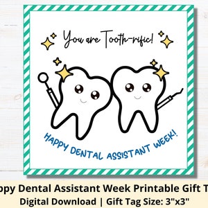 Etiquetas de regalo de la semana del asistente dental / Etiquetas de regalo de asistente dental imprimibles / Etiquetas de regalo de agradecimiento al personal dental / Tarjeta de galletas / Etiquetas dentales