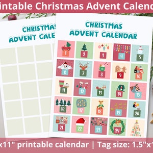 Christmas Printable Advent Calendar | Christmas Countdown Calendar Cards | Printable Advent Tags | Advent for kids and family