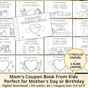 Coupons pour maman d&#39;enfants | Coupons de coloriage imprimables pour maman | Coupons Fête des Mères | Coupons d&#39;anniversaire de maman | Coupons maman d&#39;enfants