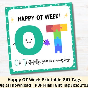Afdrukbare cadeaukaartjes van de Ergotherapieweek | Gelukkige OT Week gunsttags | Cadeaukaartjes voor waardering van ergotherapeut | Bedankt OT