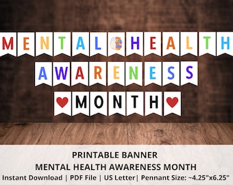 Mental Health Awareness Month Banner | Printable Mental Awareness Month Banner | Mental Health Garland | Mental Health Matters