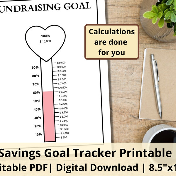 Fundraising Goal Tracker Printable | Donation Goal Tracker | Fillable Thermometer Tracker | Editable PDF | Savings Goal Tracker