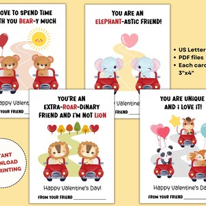 Cartoline di San Valentino stampabili con animali per bambini Etichette regalo / Animali dello zoo e della fattoria / Giochi di parole di San Valentino con animali / San Valentino prescolare / Per l'aula