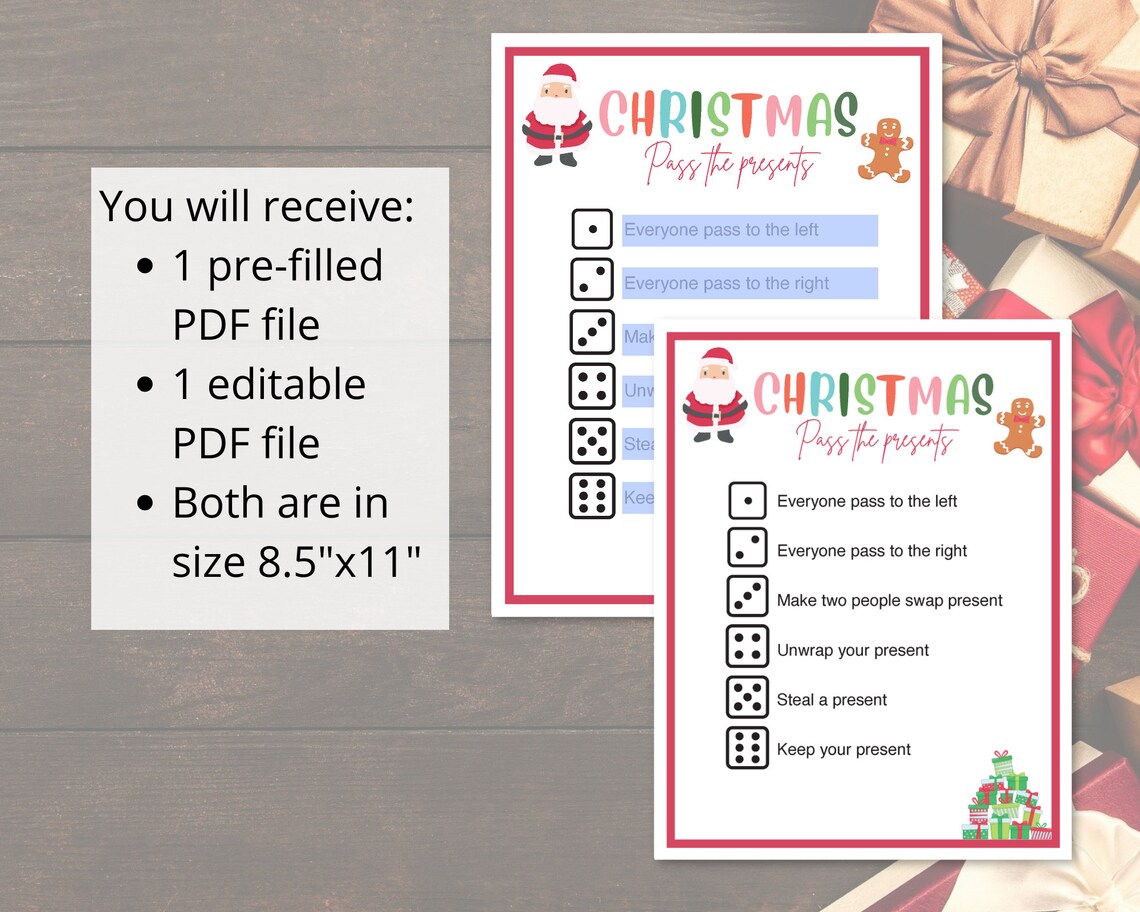 Editable Gift Exchange Dice Game Printable Pass the Gift Dice Game ...