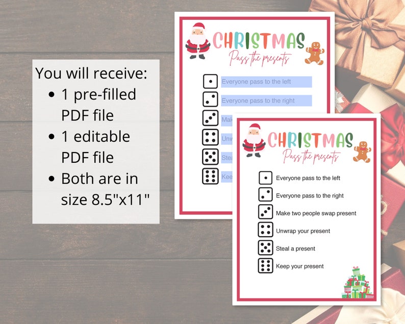 Editable Gift Exchange Dice Game Printable Pass the Gift Dice Game ...