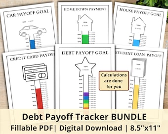 Debt Tracker BUNDLE | Printable Debt Thermometer Bundle | Debt Payoff | Home Payoff | Credit Card Payoff | Debt Payoff | Student Loan Payoff