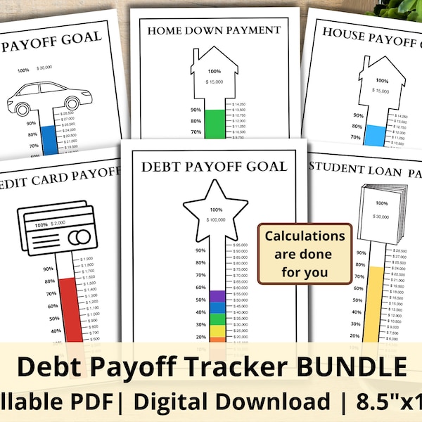 Debt Tracker BUNDLE | Druckbares Schuldenthermometer Bündel | Schuldentilgung | Home Payoff | Kreditkarten Payoff | Schuldentilgung | Studentendarlehen Auszahlung