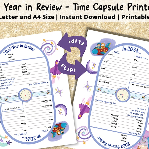 2023 Year in Review Printable | 2024 New Years Resolution Printable | Kids Time Capsule | News Years Eve Activity | New Years Reflection