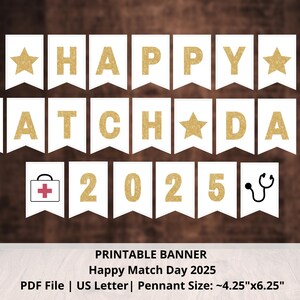 Banner imprimible del Día del Match 2025 / Banner con purpurina dorada para el Día del Match de Residencia / Banner de residencia / Celebración del Día del Match / Es un Match