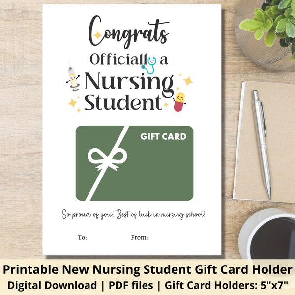 Nursing Student Gift Card Holder | Printable Congrats Nursing Student Gift Card Holder | Nursing School Acceptance Gift | Graduation Gift