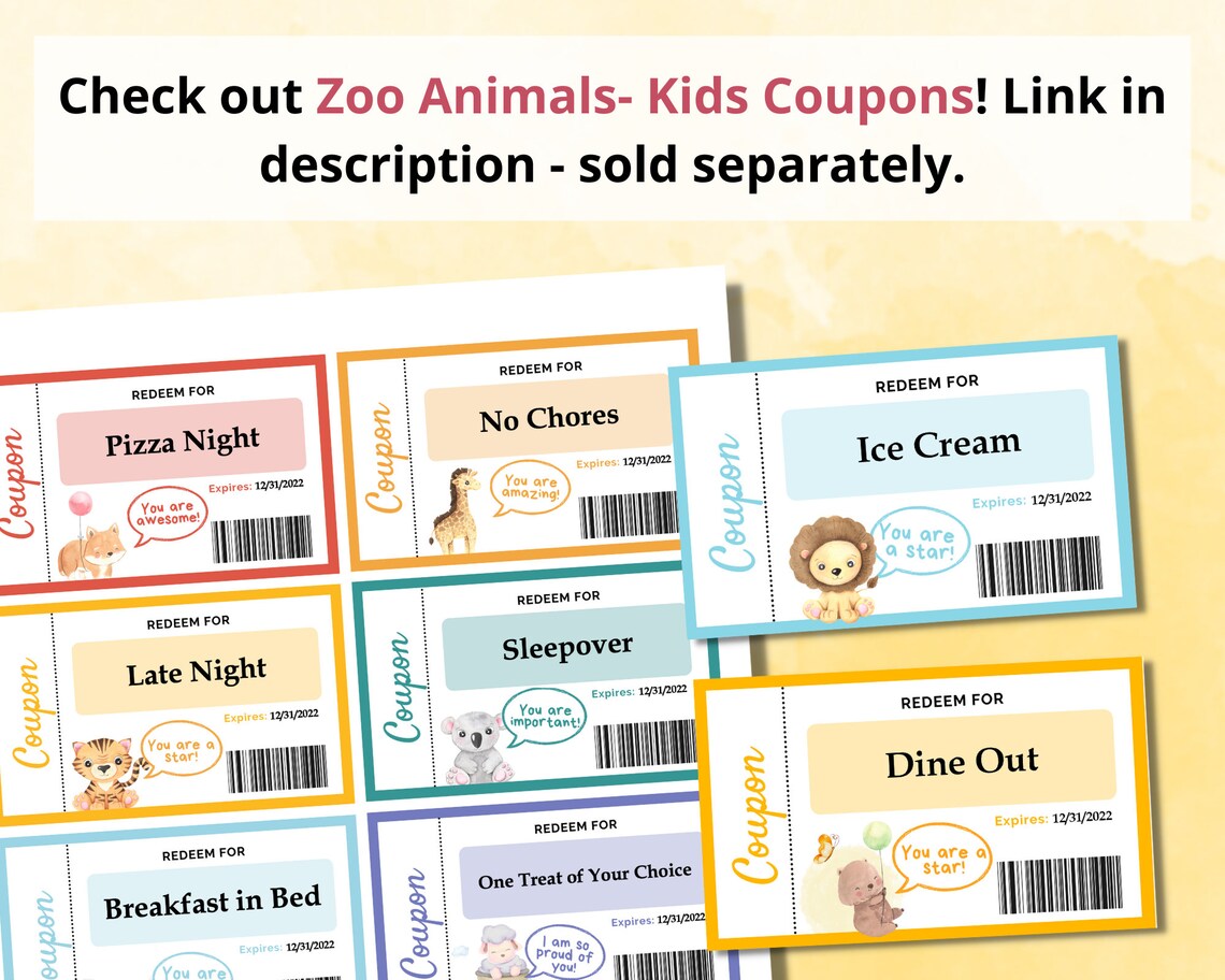 EDITATBLE Kids Coupons Printable Kids Reward Cards - Etsy