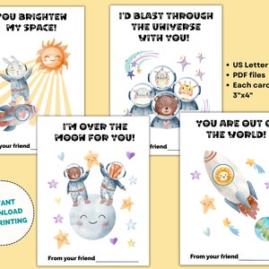 Printable Kids Outer Space Valentines Cards Gift Tags | You Are Out Of This World | Galaxy Universe | School Valentine | For Classroom