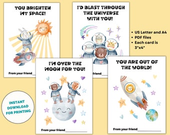 Printable Kids Outer Space Valentines Cards Gift Tags | You Are Out Of This World | Galaxy Universe | School Valentine | For Classroom