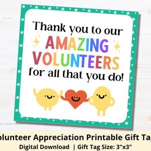 Volunteer Appreciation Gift Tags | Printable Volunteer Gift Tags | Thank You Volunteers | Volunteer Week | Thank You Volunteer Card