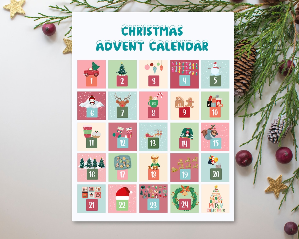 Christmas Printable Advent Calendar Christmas Countdown - Etsy