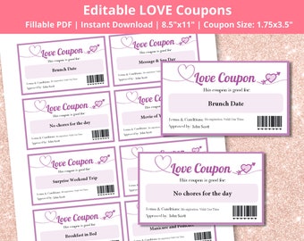 EDITABLE Love Coupons | Printable Coupons For Him | For Her | Valentine's Day Love Coupon | Mother's Day Coupon | For Best Friend | DIY gift