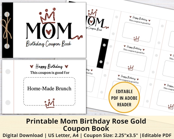Printable Mom Birthday Coupon Book Template Editable Mom - Etsy