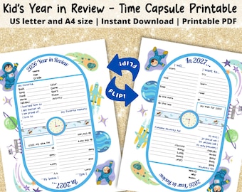 2026 Jahresrückblick |  2027 Kinder Neujahr Auflösung Printable | Kinder Zeitkapsel | Nachrichten Jahre Vorabend Aktivität | Neujahr Reflection