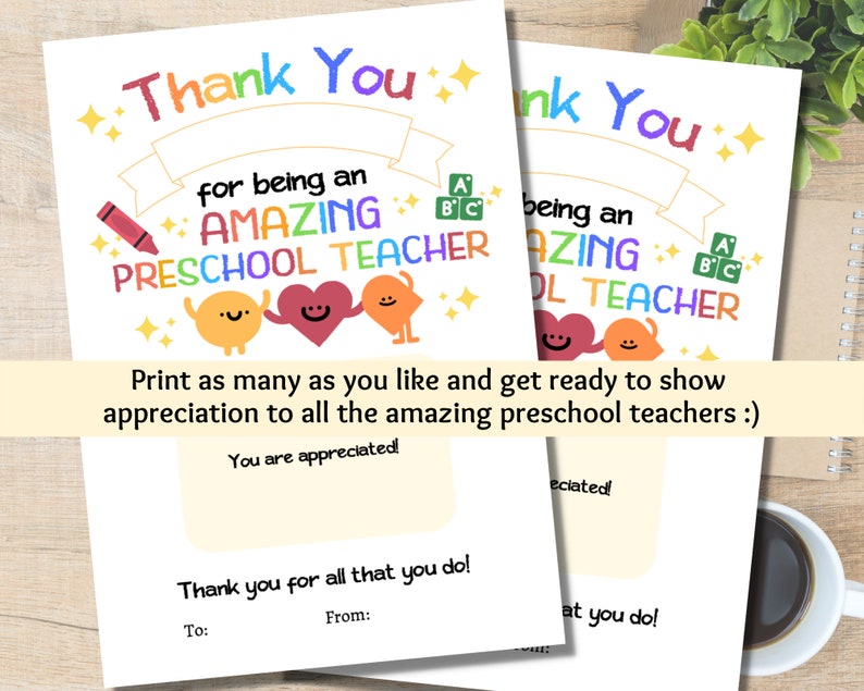 Preschool Teacher Appreciation Gift Card Holder Printable Daycare