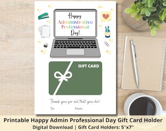 Happy Administrative Professional Day Gift Card Holder | Printable Admin Day Gift Card Holder | Employee Appreciation Gift Card Holder