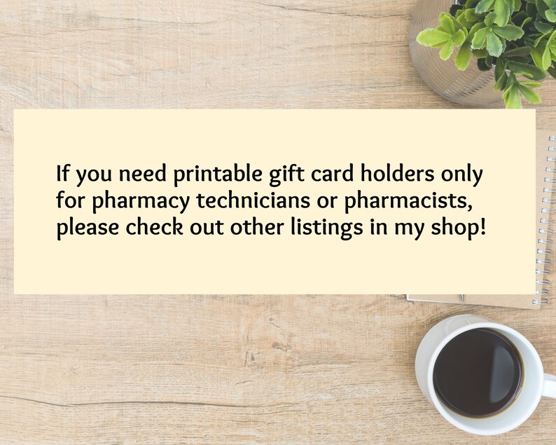 Printable Pharmacy Technician and Pharmacist Gift Card Holder Pharmacy