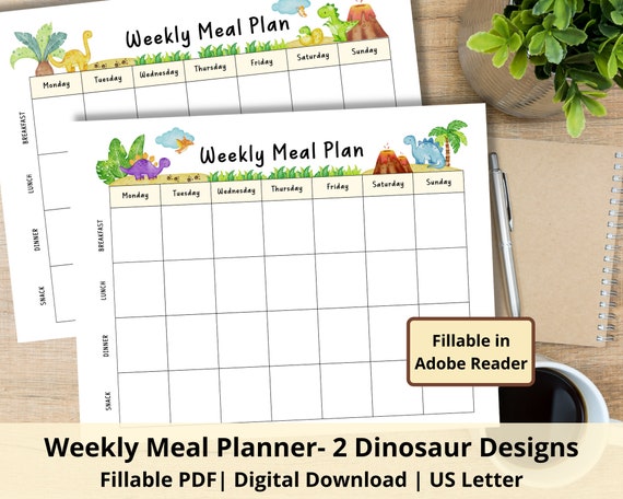 Printable Kids Weekly Meal Planner Fillable Kids Weekly Menu - Etsy