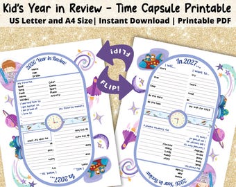 2026 Year in Review Printable | 2027 New Years Resolution Printable | Kids Time Capsule | News Years Eve Activity | New Years Reflection