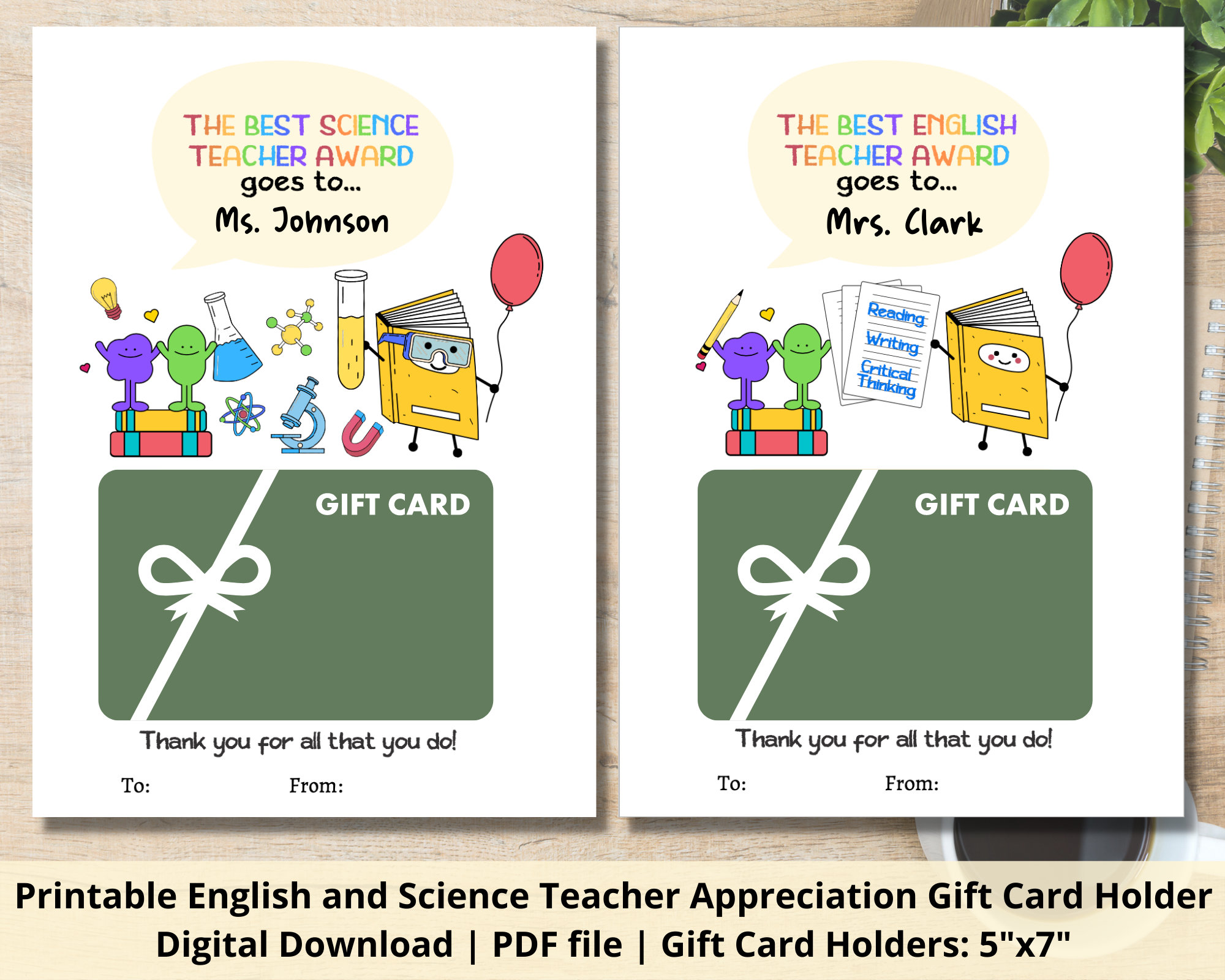English Teacher Science Teacher Gift Card Holder Printable - Etsy