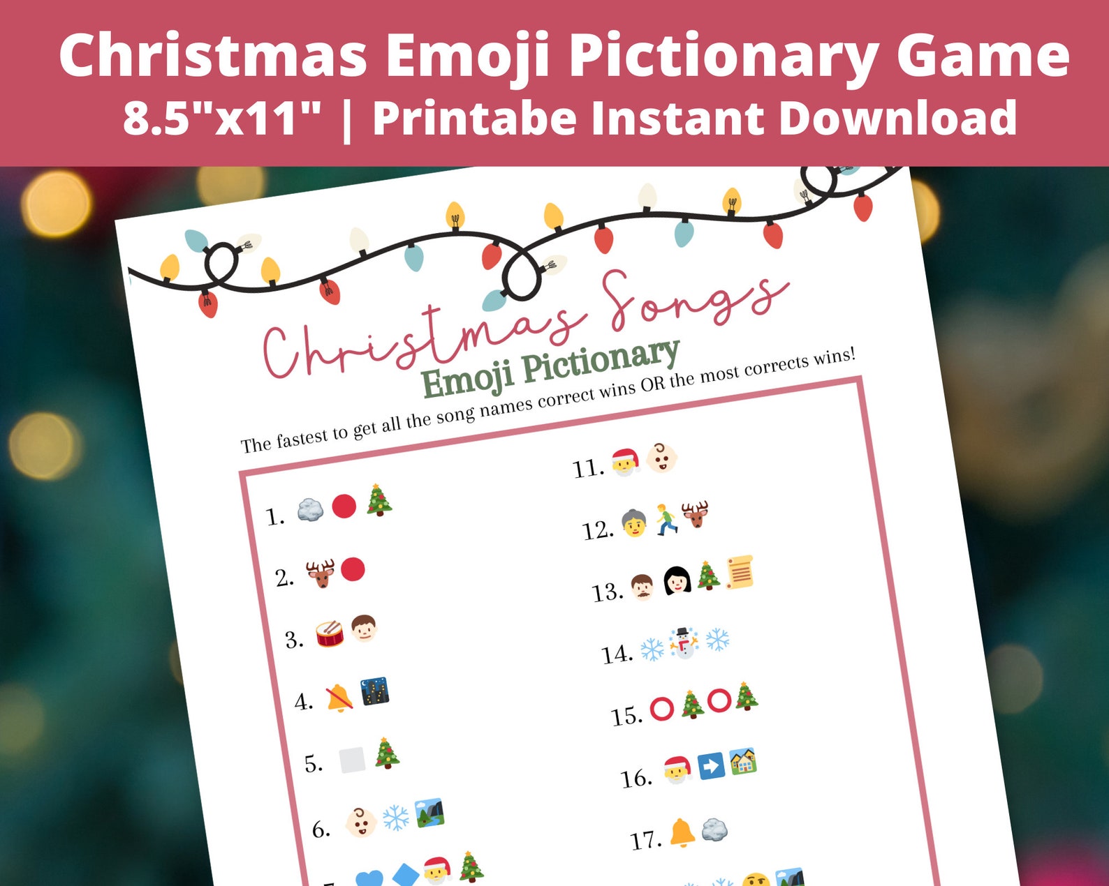 Christmas Songs Emoji Pictionary Printable Christmas Songs Pictionary ...