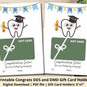 Titular de la tarjeta de regalo de graduación dental de DDS y DMD / Titular de la tarjeta de regalo de graduación dental imprimible / Felicitaciones Tarjeta de regalo del médico / Ideas de regalos de graduación del dentista