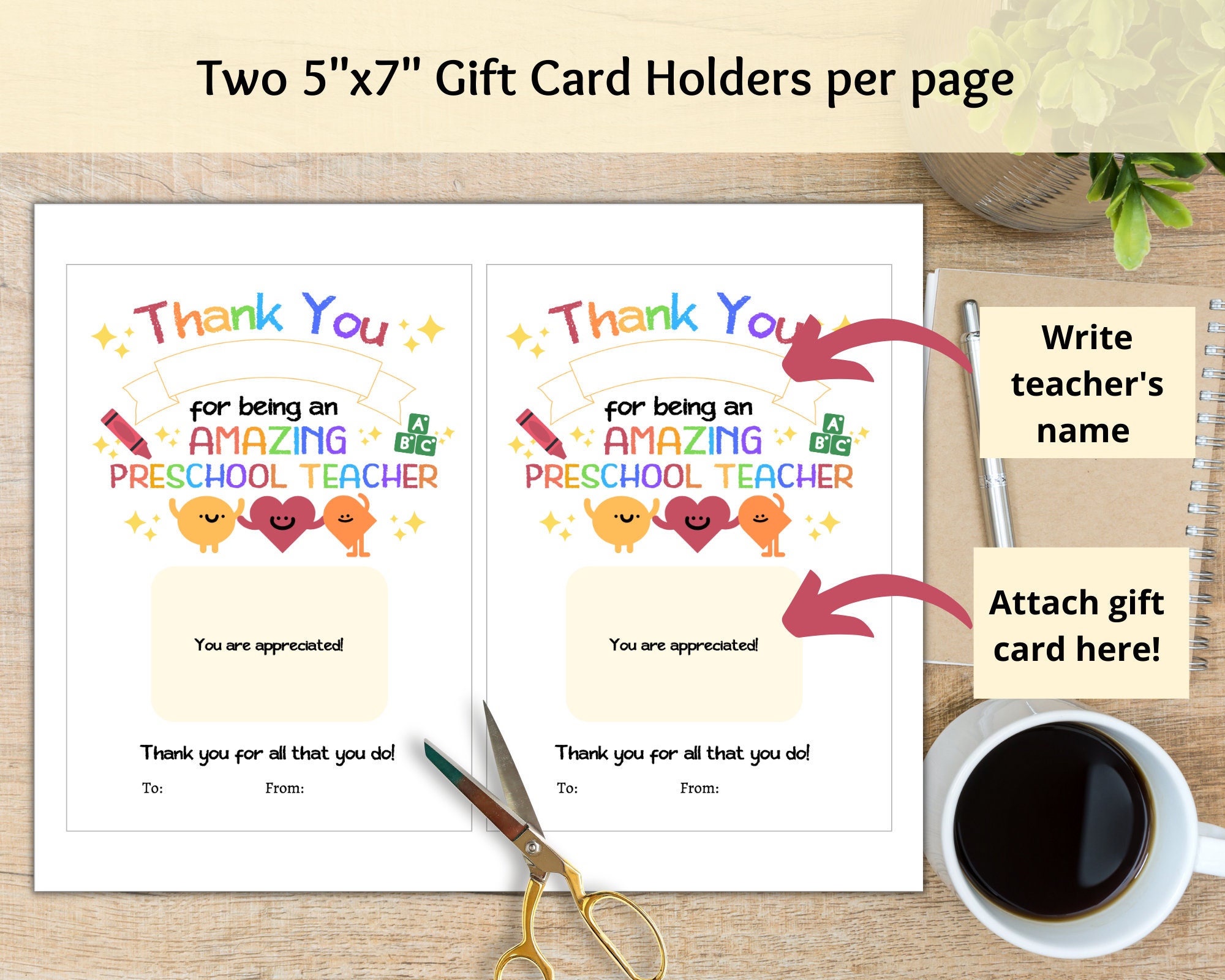 Preschool Teacher Appreciation Gift Card Holder | Printable Daycare ...