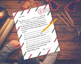 Printable Kids Letter To Santa Template | Letter to Santa Claus | Dear Santa Letter | Santa Wish List | Santa Claus Letter