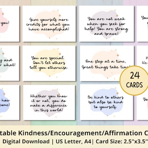 Kindness Cards Printable Positive Affirmation Note Cards Words of ...