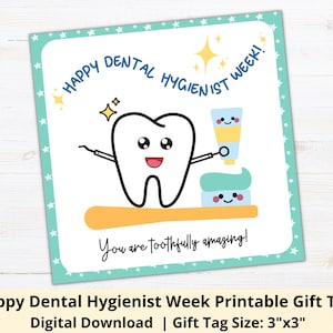 Etiquetas para presentes da semana do higienista dental | Etiquetas para presente para higienista dental para impressão | Etiquetas para presentes de apreciação do pessoal dental | cartão do biscoito | Etiquetas dentárias