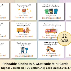Printable You Are Appreciated Mini Karten | Freundlichkeitskarten | Dankbarkeitskarten | Akt der Güte | Feiertags-Anerkennung für Service-Arbeiter