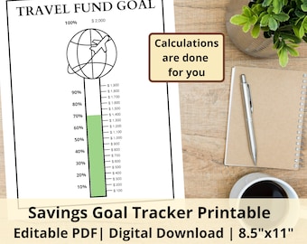 Travel Fund Goal Tracker Printable | Vacation Fund Goal Tracker | Fillable Thermometer Tracker | Editable PDF | Savings Goal Tracker