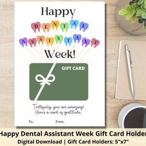 Porta-cartão-presente Feliz Semana do Assistente de Dentista | Porta-cartão-presente de reconhecimento de assistente de dentista para impressão | Etiquetas para presente de agradecimento odontológico |