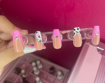 Pink cow Press on nails