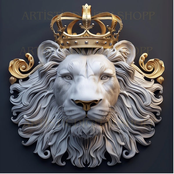 Lion Logo- Lion Bust- Digital File - Instant Download-2Png- Gold Details 20.81mb. 19.78mb