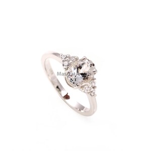 Oval White Topaz Ring: Sterling Silver Minimalist Gemstone