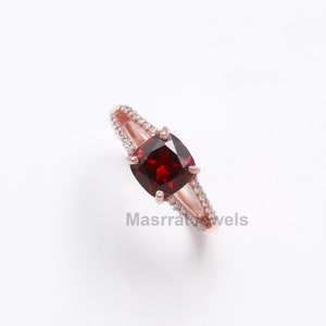Cushion Cut Garnet Ring: Sterling Silver January Birthstone Engagement Ring